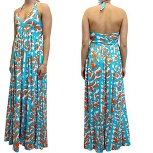 DVF Diane Von Furstenburg DVF Printed Halter Silk Maxi Dress